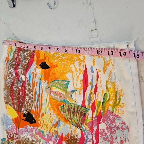 TRINA Turk Tropical Print White A-Line Cotton Skirt Side Zip Size 0 - Picture 7 of 11
